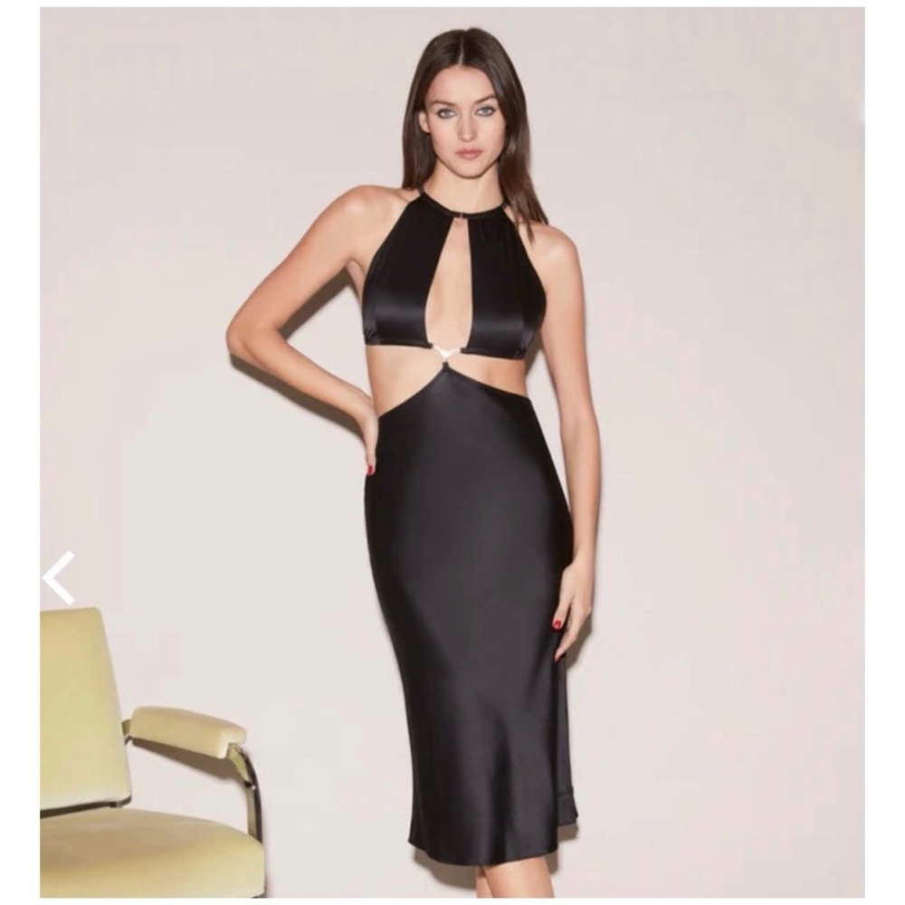Fleur Du Mal silk crystal cut-out black midi dress NEW